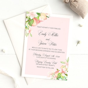 Peach invitation, peaches wedding invitation, blush peach wedding themed invitations, peach wedding invites, wedding anniversary