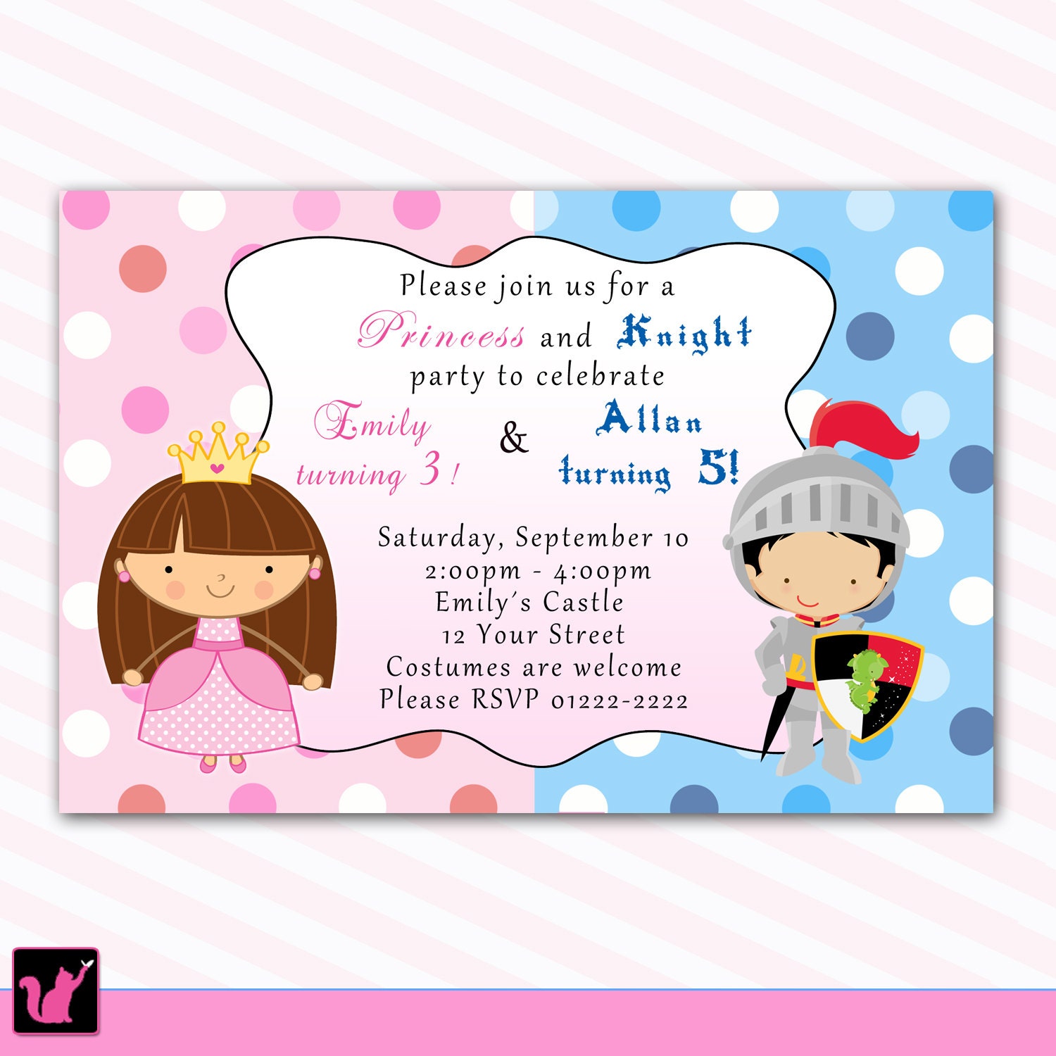 Carte d'invitation d'anniversaire thème princesses