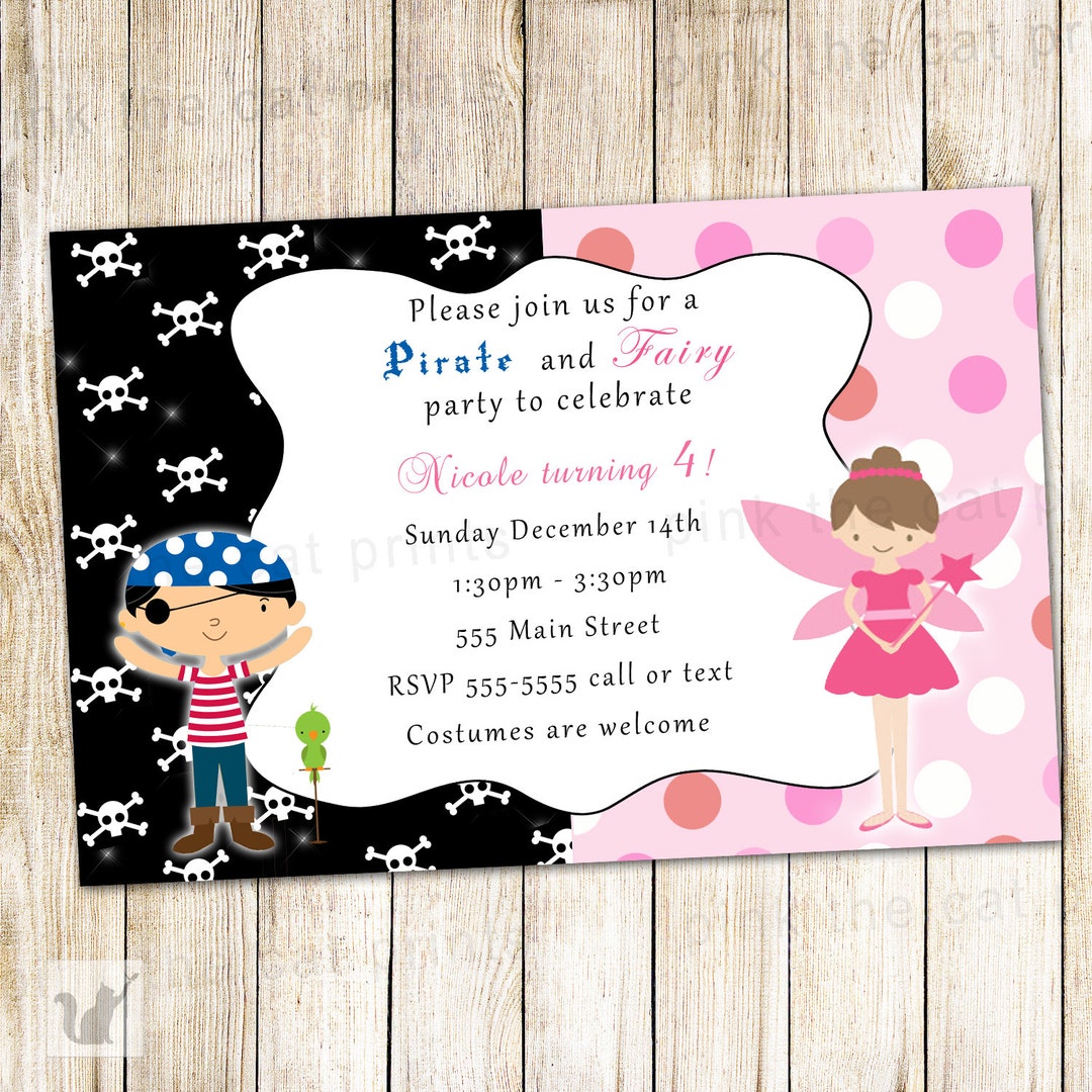 Fairy Pirate Invitation Kids Costume Party Invite Pixie - Etsy