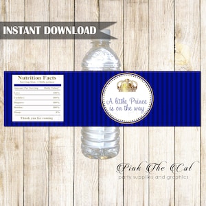 Étiquette de bouteille eau de Prince, Shower de bébé Prince bouteille autocollants, Blue Prince or modèle d’étiquette bouteille imprimable téléchargement instantané