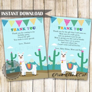 Alpaca Thank You Cards, Llama Baby Shower Thank You Notes, Llama Birthday Thank You Cards, Printable Card Template INSTANT DOWNLOAD