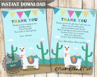 Alpaca Thank You Cards, Llama Baby Shower Thank You Notes, Llama Birthday Thank You Cards, Printable Card Template INSTANT DOWNLOAD