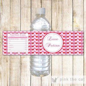 Valentines Water Bottle Labels - Love Potion Hearts Pink Red Bridal Shower Wrappers Printable INSTANT DOWNLOAD