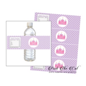 Princess castle bottle label, castle favor labels, princess castle birthday favors, purple pink castle baby shower favors INSTANT DOWNLOAD