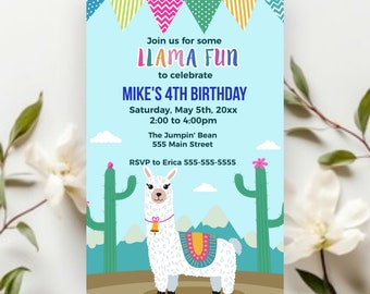 SALE druckbare Alpaka Einladung, Lama Einladung, Alpaka-Geburtstags-Einladung, Mädchen-Junge Alpaka-Geburtstags-Party lädt Sofort Download ein