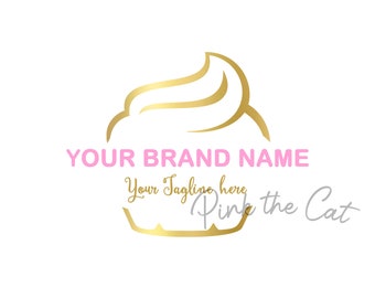 cupcake logo, baking logo, capcake bakery logo, cupcake store logo, cupcake business shop logo, pink gold bakery logo, custom logo