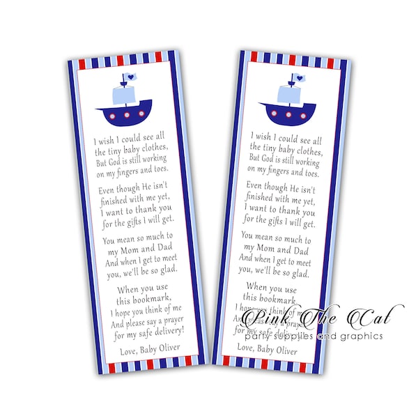 Nautical bookmarks baby shower favors, nautical baby shower bookmarks, sailing boat baby shower bookmark favors
