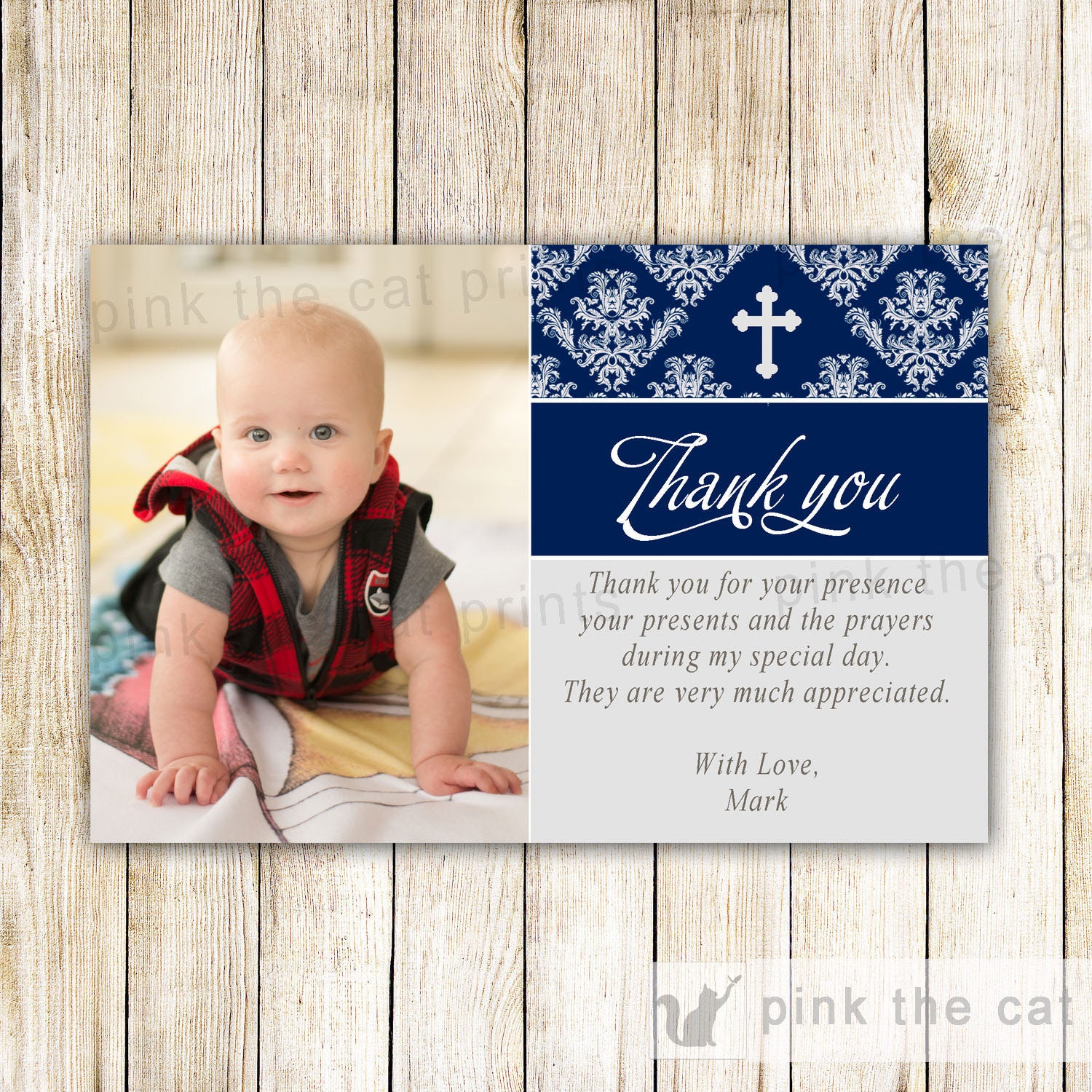 Boy baptism thank you card boy christening thank you card Etsy