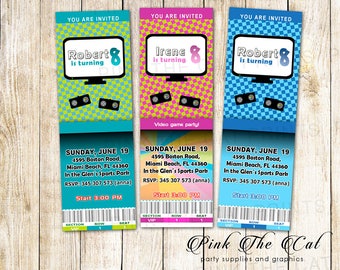 Video Game Birthday Invitation Videogame Invitation - Kids Birthday Invitation - Boy Girl Any Age Ticket Invite Kids Party Printable