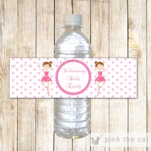 Ballerina Water Bottle Label Baby Girl Shower Kids Birthday Party Decoration Printable Item Pink Ballet Dance Polka DotsINSTANT DOWNLOAD