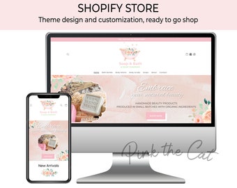 Watercolor floral blush and pink shopify theme customization service, custom website design, have your own shop online website today