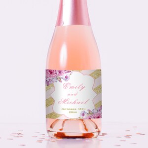 Printed Mini Champagne Bottle Labels, Wedding Mini Wine Bottle Labels, Wedding Favors, Personalized Wine Bottle Labels For Wedding Pink Gold
