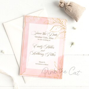Erröten rosa gold Blumen speichern das Datum für Hochzeit oder ein beliebiges Ereignis, druckbare speichern die Datumskarten rosa und Gold, Hochzeit speichern das Datum