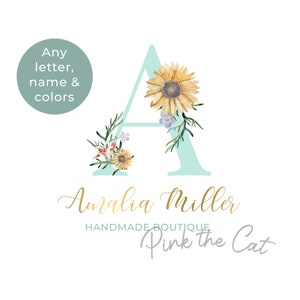 Logo monogramme png pour votre boutique Etsy ou tout site Web ou entreprise, lettre de calligraphie et logo tournesol premade design