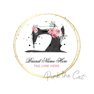 Sewing business logo, sewing machine logo, watercolor sew logo, sewing store logo, handmade black sewing shop boutique logo premade logo