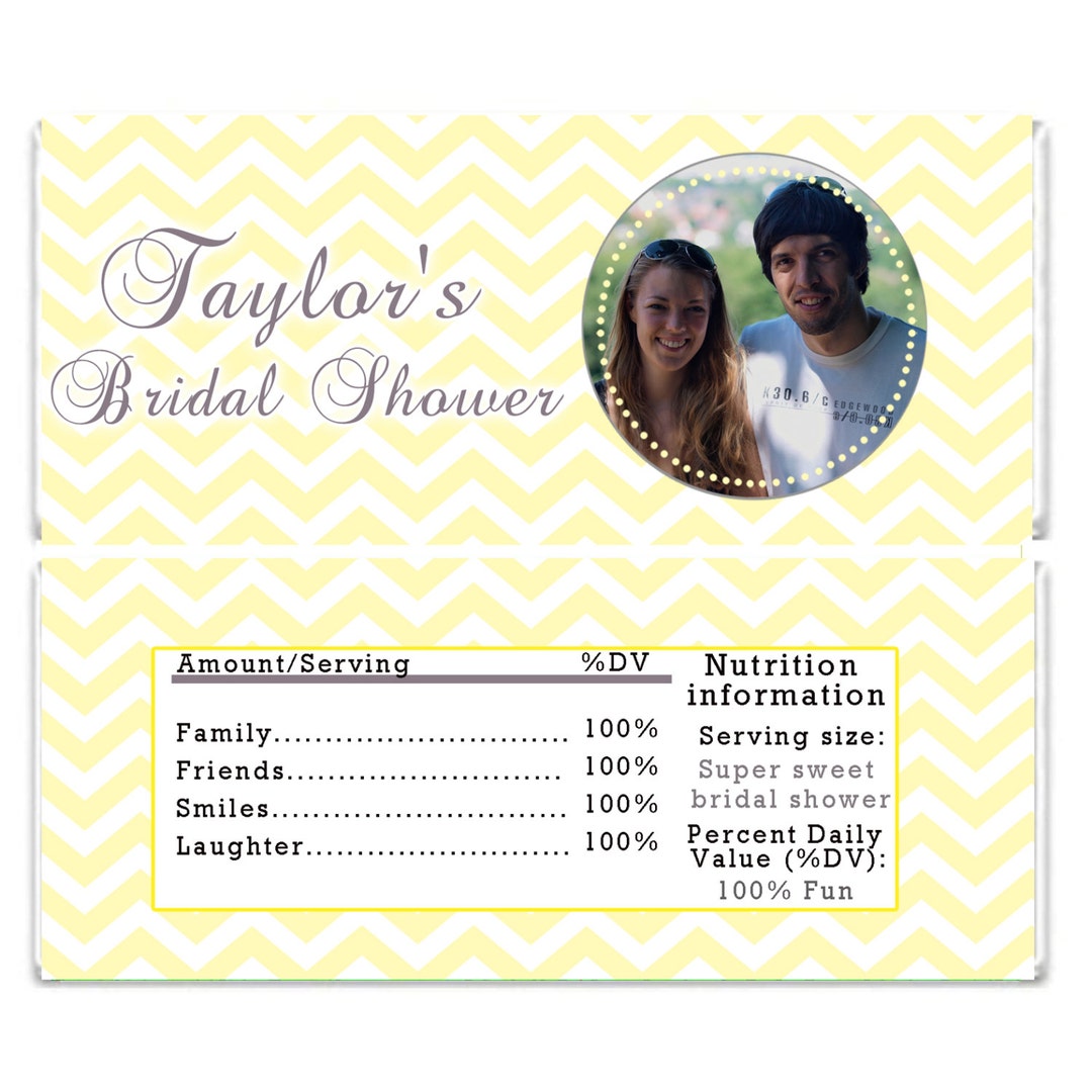 Printable Personalized Bridal Shower Candy Bar Wrappers - Yellow ...