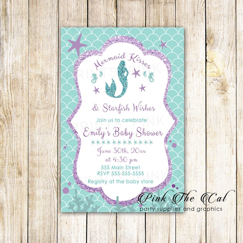 ON SALE Mermaid Invitation, Purple Mermaid, Mermaid Birthday Invitation, Mermaid Baby Shower Invitation, Mermaid Printables Instant Download image 2