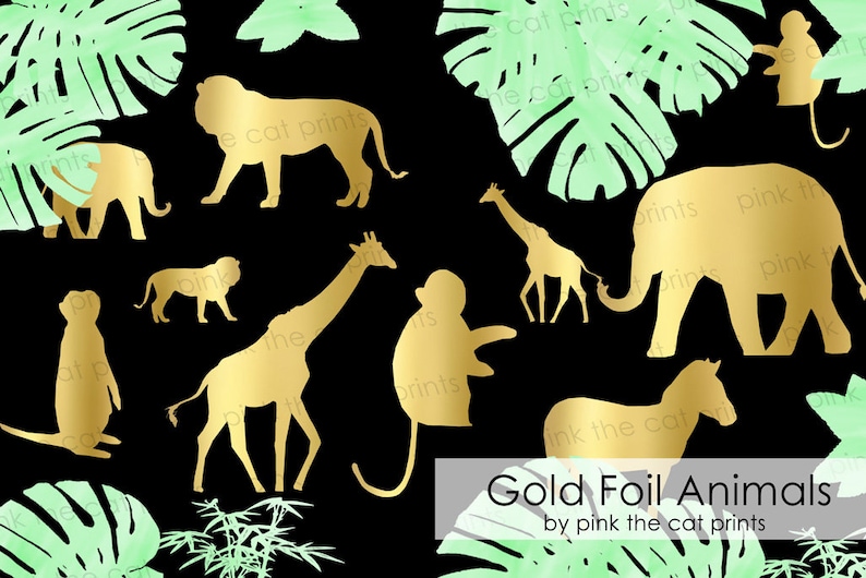 Jungle Animals Gold Foil Gold Animals Illustration Painted Etsy