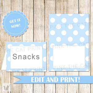 Buffet Food Label - Buffet Label - Printable Food Label - Party Labels Food Card Wedding Place Card Blue White Seating Card INSTANT DOWNLOAD