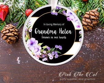 Personalized Christmas Memorial Ornament, In Memory of Christmas Tree Ornament, Christmas Ornament Floral Black Purple Christmas Decoration