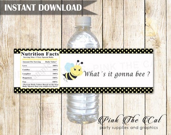 Bee Botte Label, Gender Reveal Water Bottle Label, Whats It Gonna Bee Baby Shower Bottle Label Printable Bottle Label INSTANT DOWNLOAD