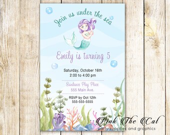 Mermaid invitation, girl birthday invitation under the sea mermaid theme, mermaid birthday invitation template, mermaid baby shower invite