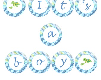 Turtle Banner - Turtle Baby Shower Banner Turtle Baby Boy Shower Printable Party Banner Green Blue Turtle Decoration INSTANT DOWNLOAD