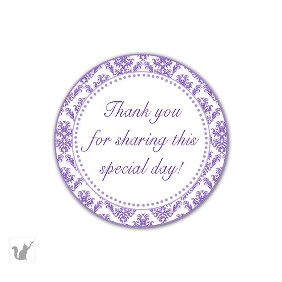 Purple Violet Damask Adult Birthday Party Thank You Label Any Etsy