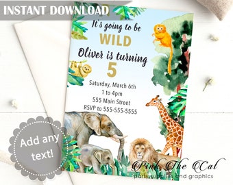 Jungle Invitation, Safari Invitation, Zoo Birthday Invitation, Safari Jungle Baby Shower Invitation, Jungle Theme Party,  Instant Download