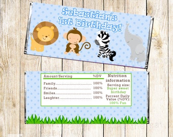 Jungle Candy Bar Wrapper - Baby Boy Shower Blue Jungle Chocolate Favor Labels Printable Personalized