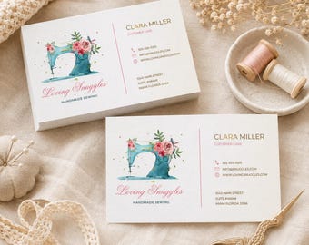 Sewing business card, sewing machine card, watercolor sew card, sewing store business card, handmade sewing shop card, boutique premade card