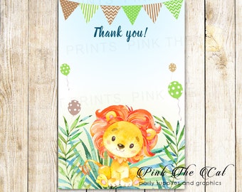 Hand Painted Lion Baby Shower Thank You Cards, Lion Cub Thank You Note, Lion Birthday Thank You Card Printable Card Template