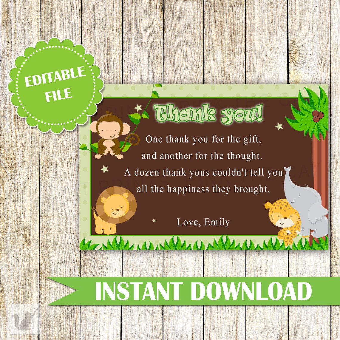 Jungle Thank You Card Jungle Thank You Note Boy Birthday Party Etsy