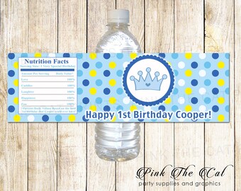 Prince Bottle Labels Prince Bottle Wrappers Prince Birthday Bottle Labels Blue Yelow Prince Bottle Labels Baby Boy Shower Printable Template