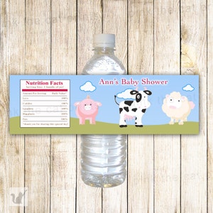 Farm Animals Bottle Label Wrapper - Cow Birthday, Farm Baby Shower, Sheep Baby Shower, Farm Animals LabelEditable File INSTANT DOWNLOAD