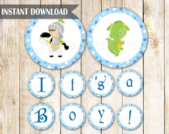 Cavaliere drago Banner principe drago bambino doccia Banner - Its A Boy Banner cavaliere blu pois stampabile Banner decorazione DOWNLOAD immediato