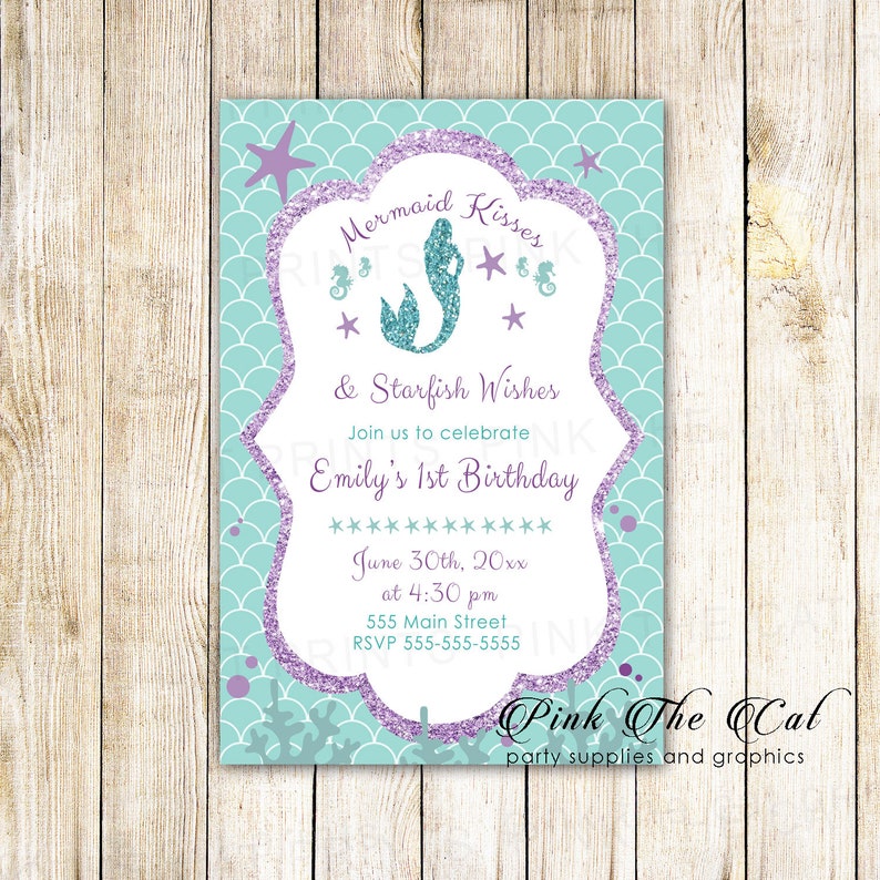 ON SALE Mermaid Invitation, Purple Mermaid, Mermaid Birthday Invitation, Mermaid Baby Shower Invitation, Mermaid Printables Instant Download image 7