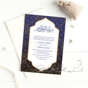 Nikah Invitation, Walima Ceremony Invitation Blue Gold Wedding Invitation Editable - Gold Navy Blue Wedding Invitation - Instant Download image 4