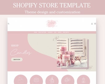 Blush pink candles shopify store, soaps, wax melts store, beauty theme customization, website design, have your shop online website today