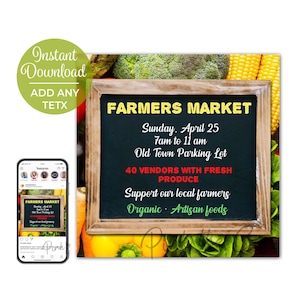 Volantino mercato agricoltori, volantino verdure, supporto contadino locale volantino, volantino mercato primaverile, volantino sui social media, download istantaneo stampabile