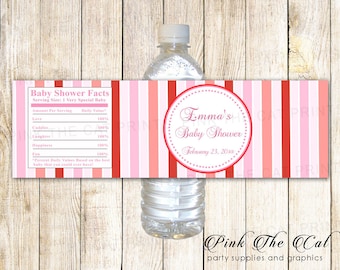 Pink Red Water Bottle Labels, Girl Baby Shower Water Bottle Labels Baby Shower Favors, Printable Bottle Labels for Baby Girl, Personalized