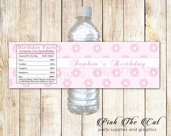 Baby girl water bottle labels, sweet 16 water bottle label, floral water bottle label, pink flowers bottle label, girl birthday bottle label