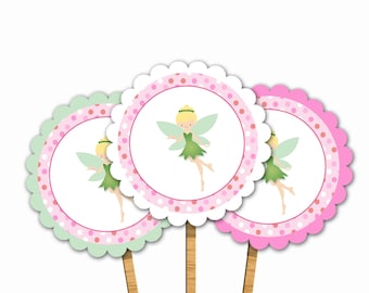 Pink Grüne Fee Cupcake Toppers - Pixie Geburtstag Party Dekoration Baby Shower SOFORTIGER DOWNLOAD