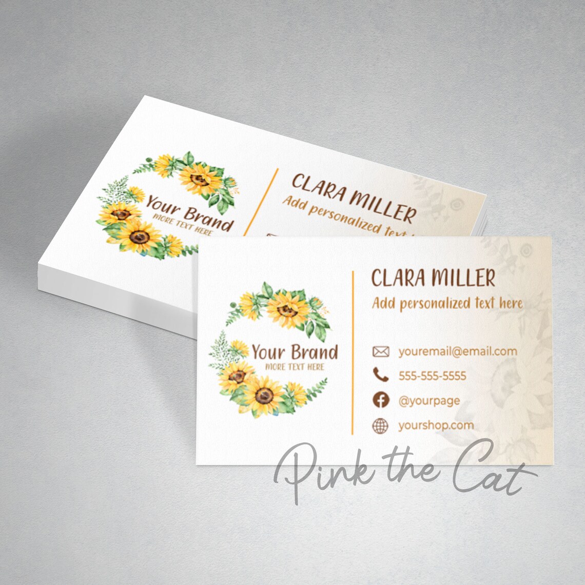 Sunflower Business Card Floral Sunflower Business Card Etsy