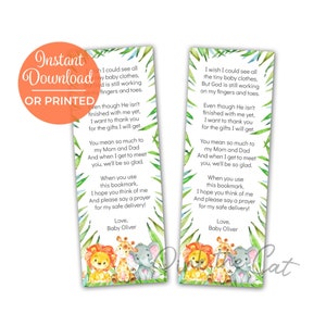 Segnalibri giungla Baby Shower Tema Safari Baby Shower, Segnalibro genere neutro Bomboniere Baby Shower, Bomboniere segnalibro ragazzo - Digitale o stampato