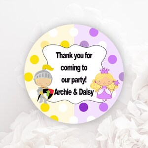 Knight Princess Labels or Gift Favor Tags, Kids Birthday Party,  Princess Knight Birthday, Thank You Label, Princess Knight Cupcake Labels