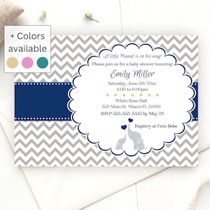 Elephant baby shower invitation, various colors available, digital invitation or printed cards