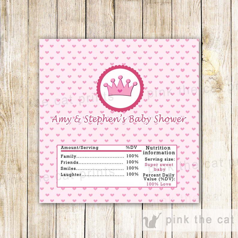 Girl Princess Party Candy Labels Princess Candy Bar Label Princess Candy Wrapper Princess Candy Label Pink Hearts Label Personalized