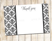 Printable Black White Damask Blank Thank You Card Note - Etsy