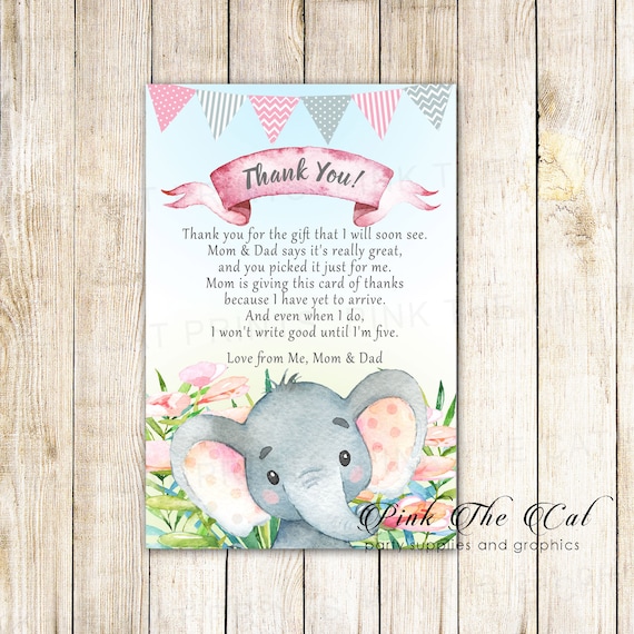Hand Painted Elephant Baby Shower Thank You Cards Girl Etsy